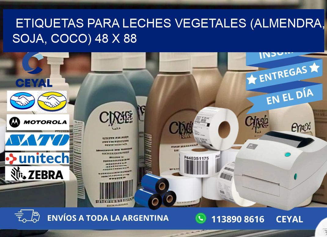 ETIQUETAS PARA LECHES VEGETALES (ALMENDRA, SOJA, COCO) 48 x 88