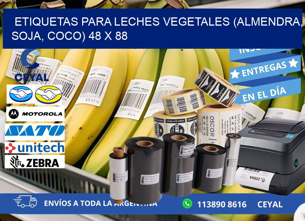 ETIQUETAS PARA LECHES VEGETALES (ALMENDRA, SOJA, COCO) 48 x 88