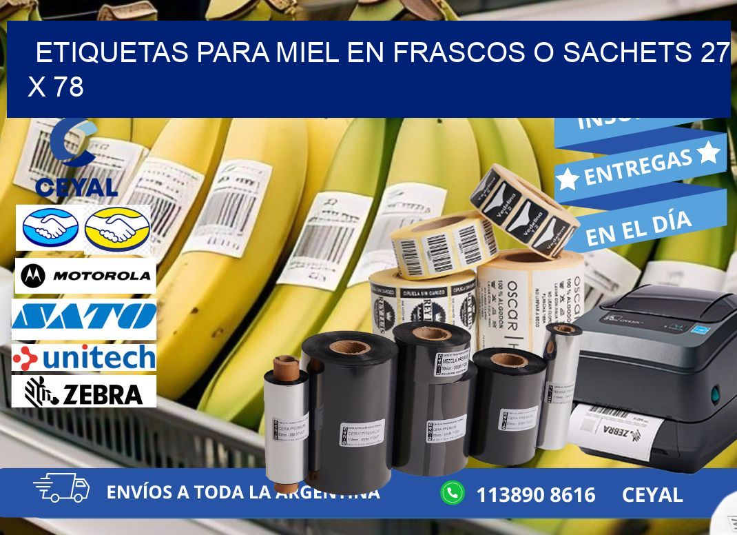 ETIQUETAS PARA MIEL EN FRASCOS O SACHETS 27 x 78