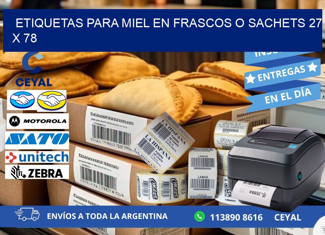 ETIQUETAS PARA MIEL EN FRASCOS O SACHETS 27 x 78