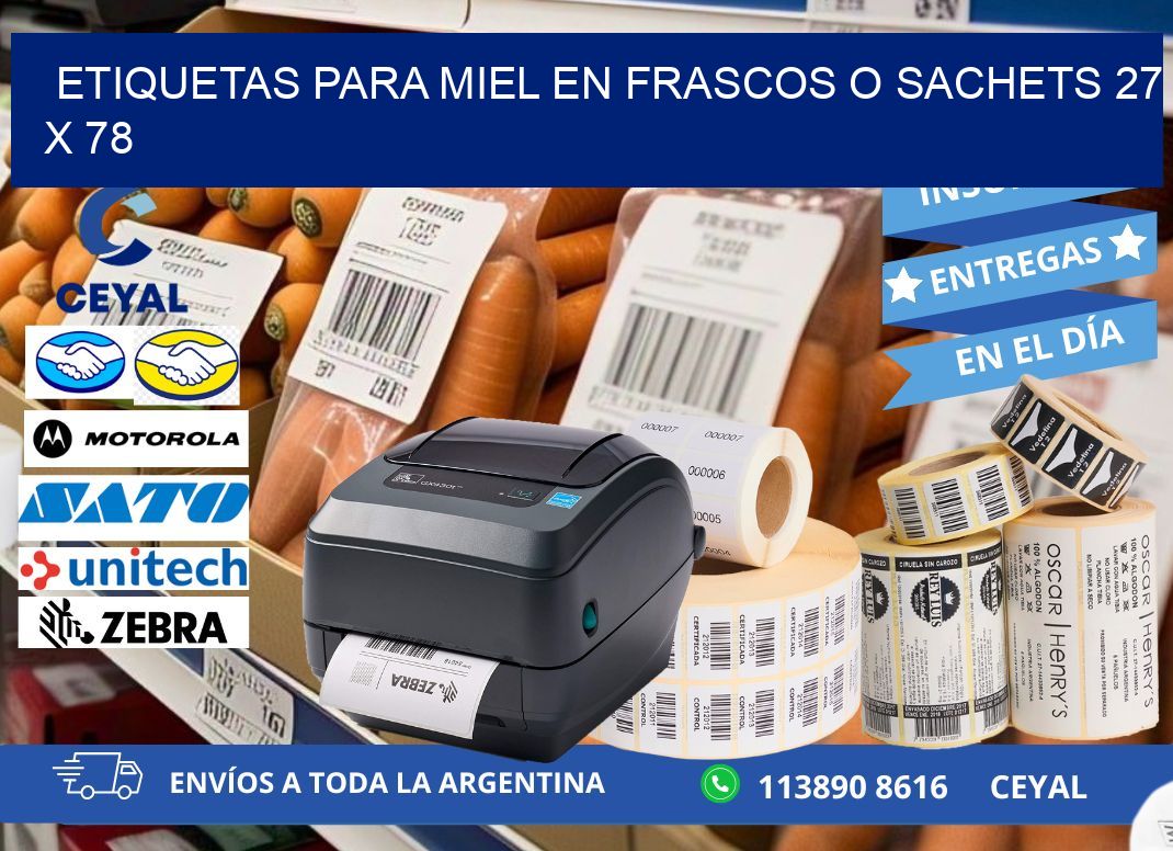 ETIQUETAS PARA MIEL EN FRASCOS O SACHETS 27 x 78