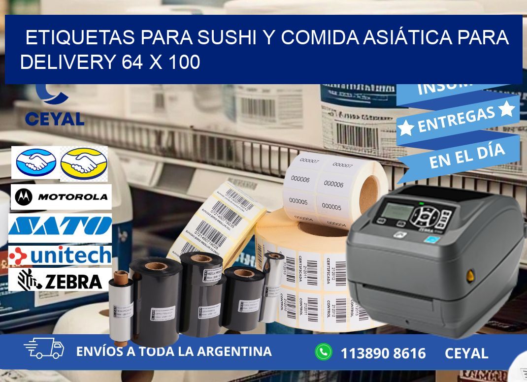 ETIQUETAS PARA SUSHI Y COMIDA ASIÁTICA PARA DELIVERY 64 x 100