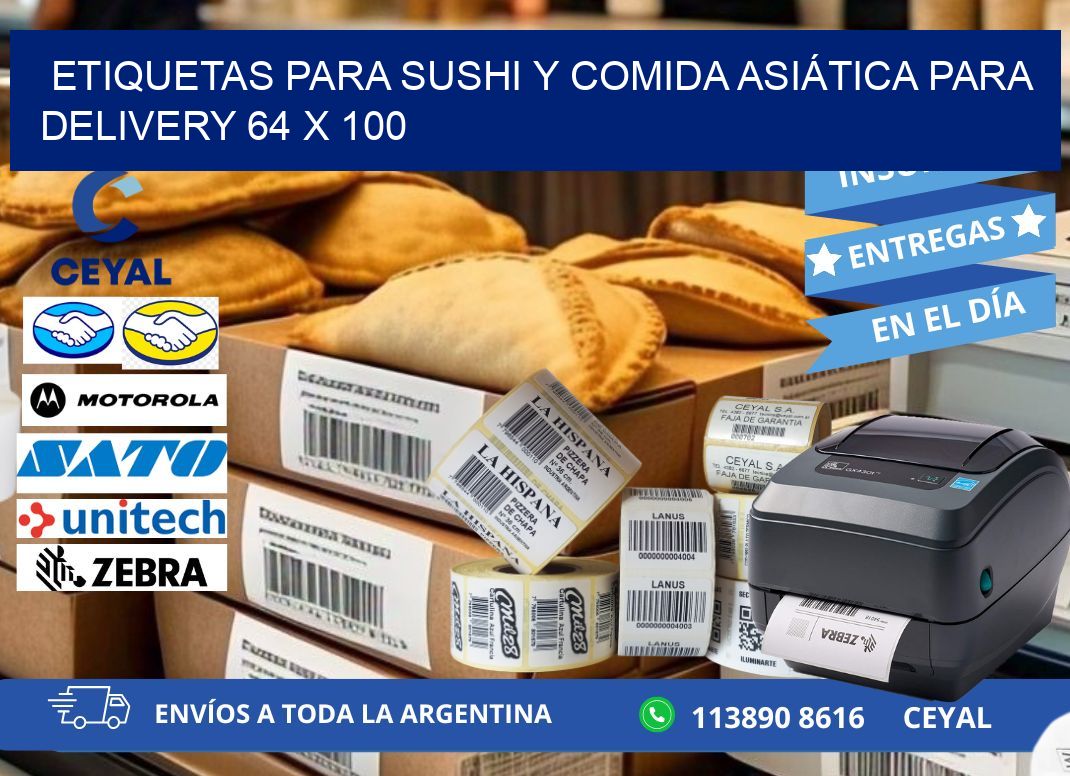 ETIQUETAS PARA SUSHI Y COMIDA ASIÁTICA PARA DELIVERY 64 x 100