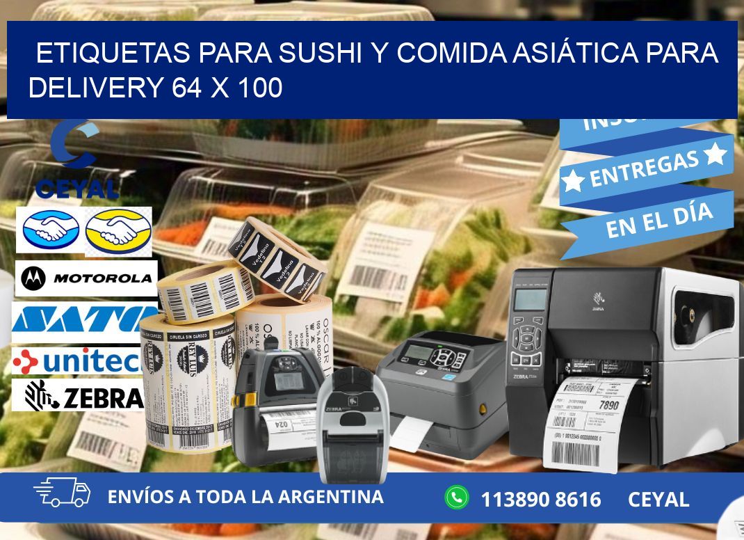 ETIQUETAS PARA SUSHI Y COMIDA ASIÁTICA PARA DELIVERY 64 x 100