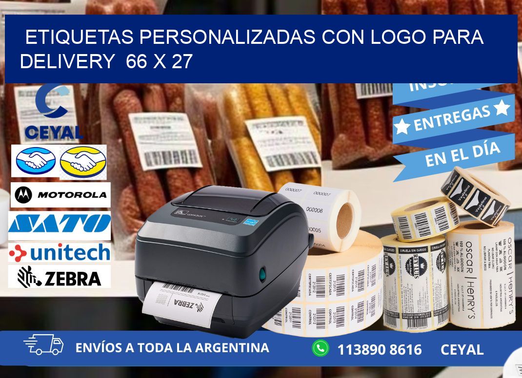 ETIQUETAS PERSONALIZADAS CON LOGO PARA DELIVERY  66 x 27