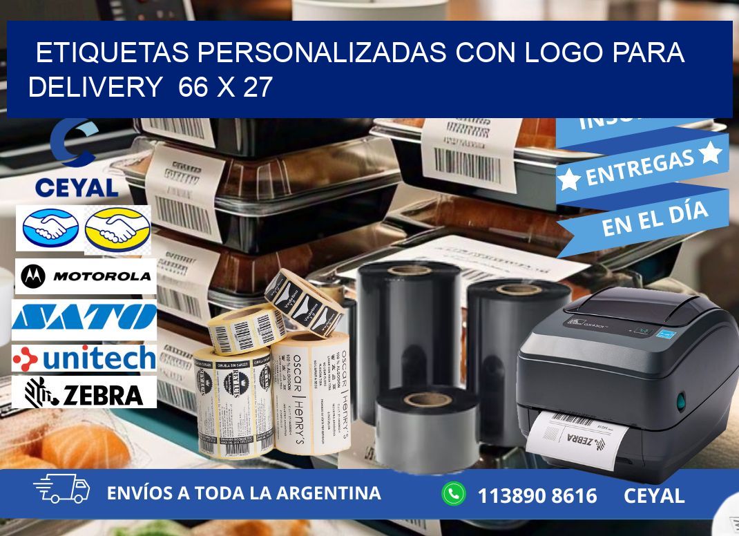 ETIQUETAS PERSONALIZADAS CON LOGO PARA DELIVERY  66 x 27