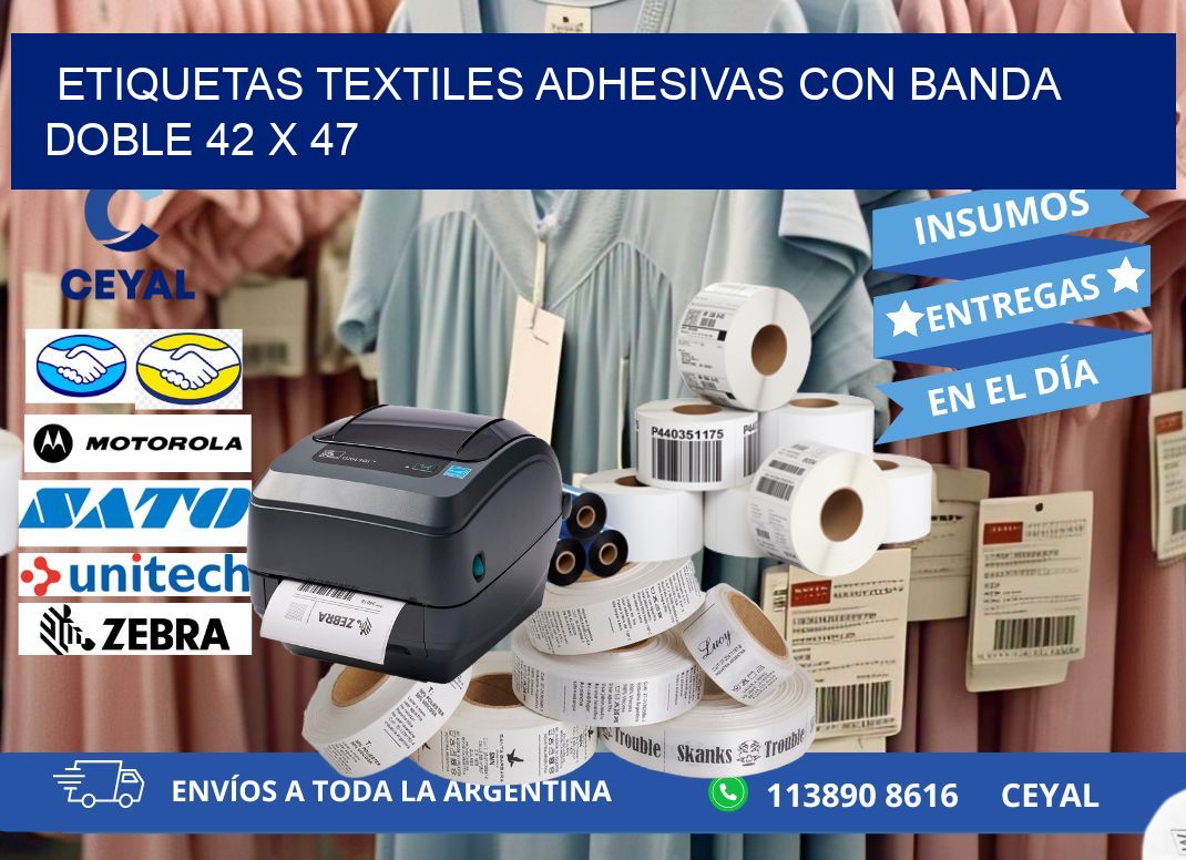 ETIQUETAS TEXTILES ADHESIVAS CON BANDA DOBLE 42 x 47