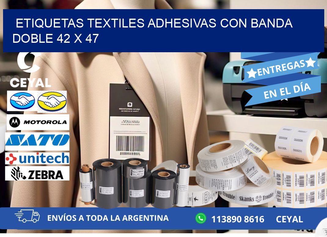 ETIQUETAS TEXTILES ADHESIVAS CON BANDA DOBLE 42 x 47