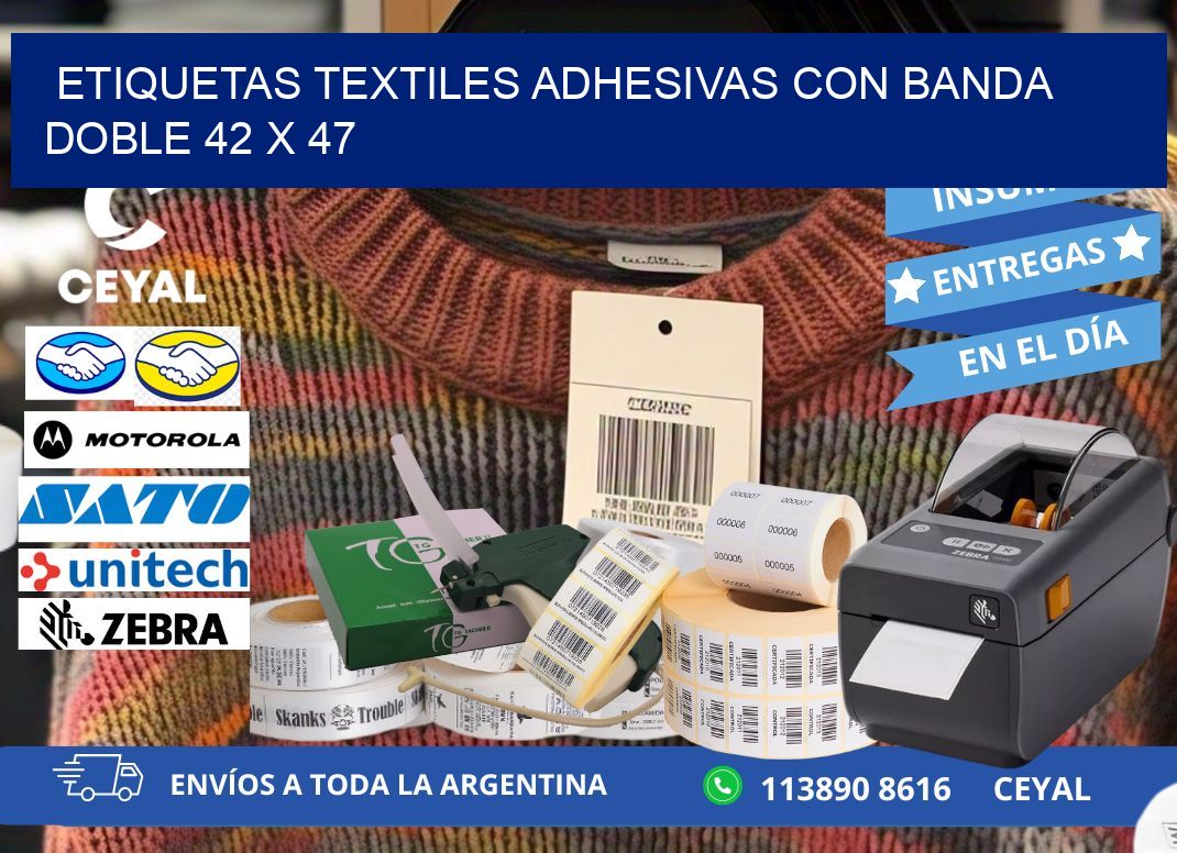 ETIQUETAS TEXTILES ADHESIVAS CON BANDA DOBLE 42 x 47