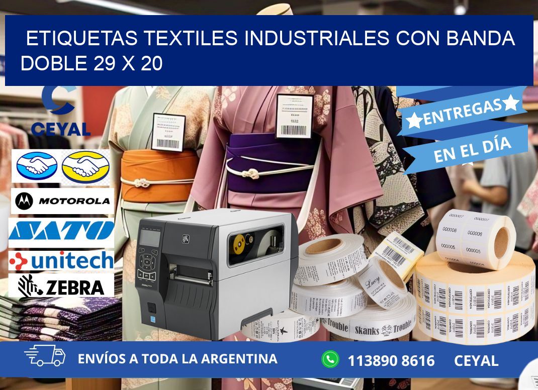 ETIQUETAS TEXTILES INDUSTRIALES CON BANDA DOBLE 29 x 20