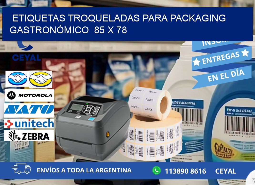 ETIQUETAS TROQUELADAS PARA PACKAGING GASTRONÓMICO  85 x 78