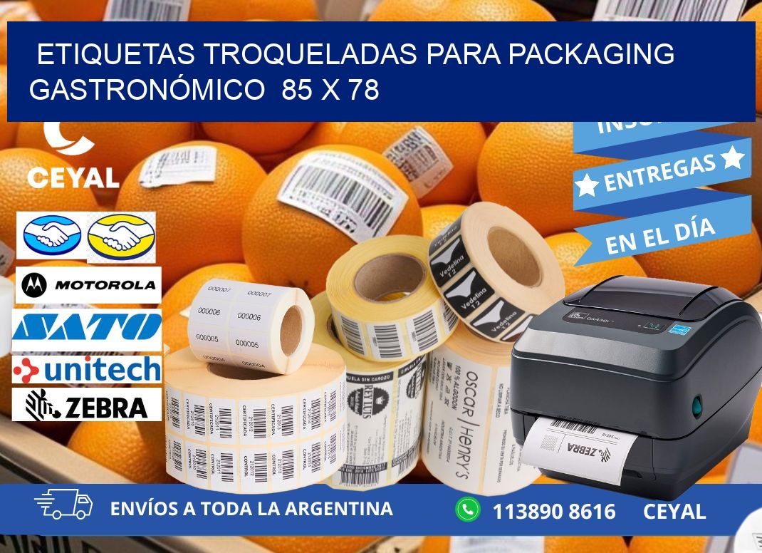 ETIQUETAS TROQUELADAS PARA PACKAGING GASTRONÓMICO  85 x 78