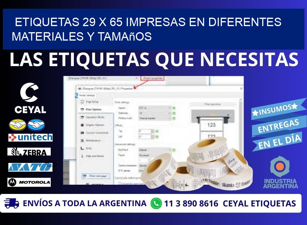 Etiquetas 29 x 65 Impresas en Diferentes Materiales y Tamaños