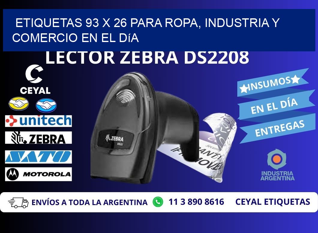 Etiquetas 93 x 26 para Ropa, Industria y Comercio en el Día