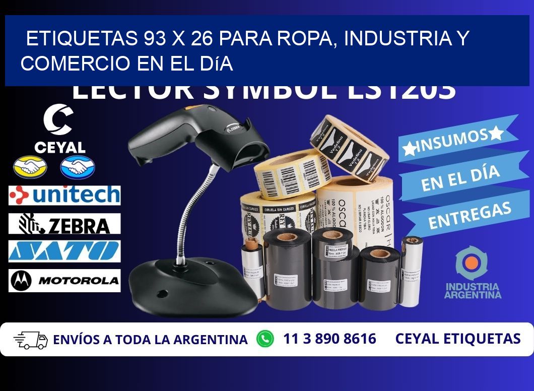 Etiquetas 93 x 26 para Ropa, Industria y Comercio en el Día