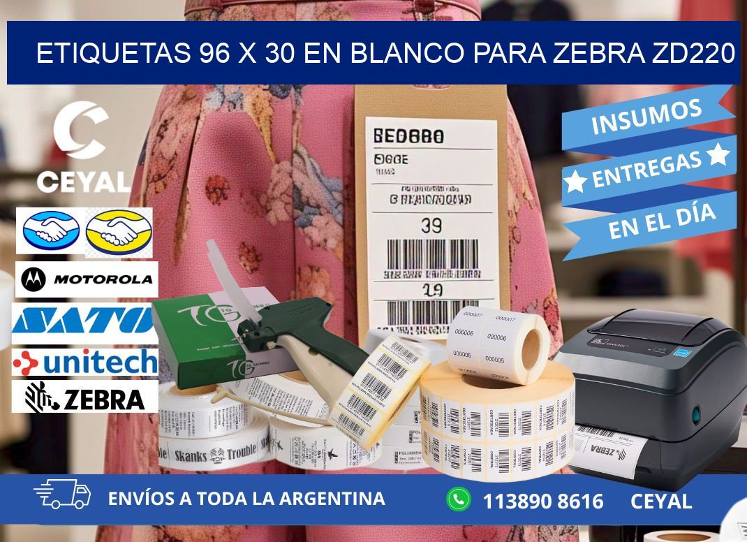 Etiquetas 96 x 30 en blanco para zebra zd220