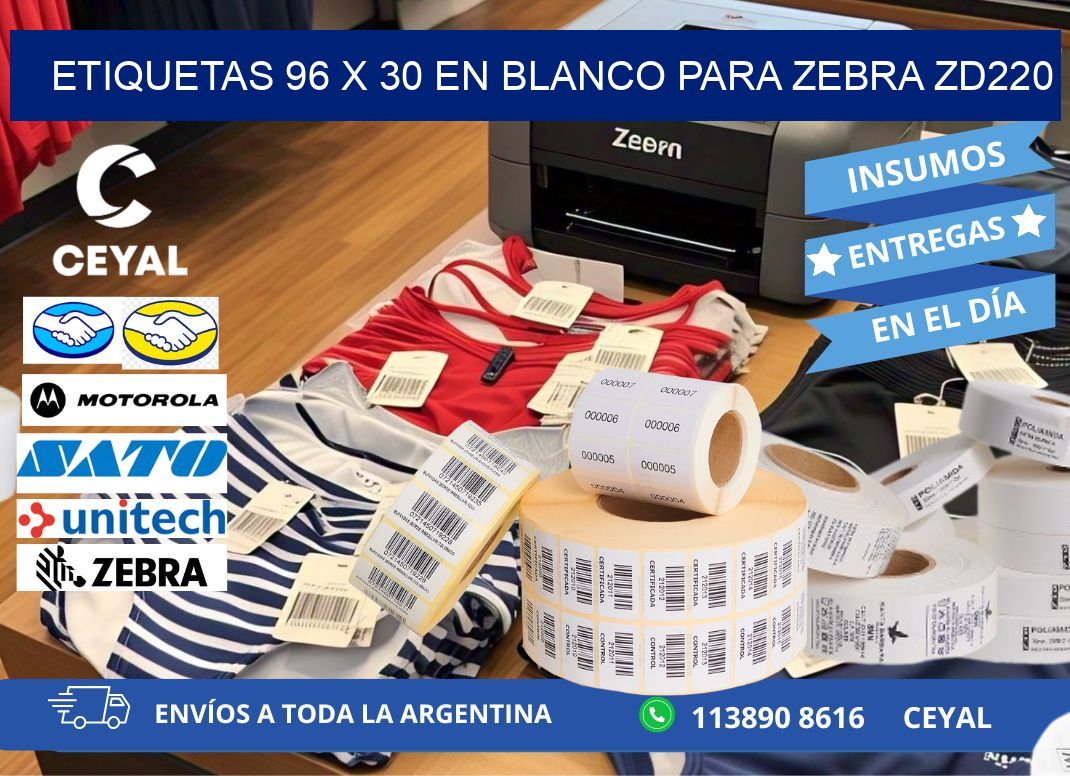 Etiquetas 96 x 30 en blanco para zebra zd220