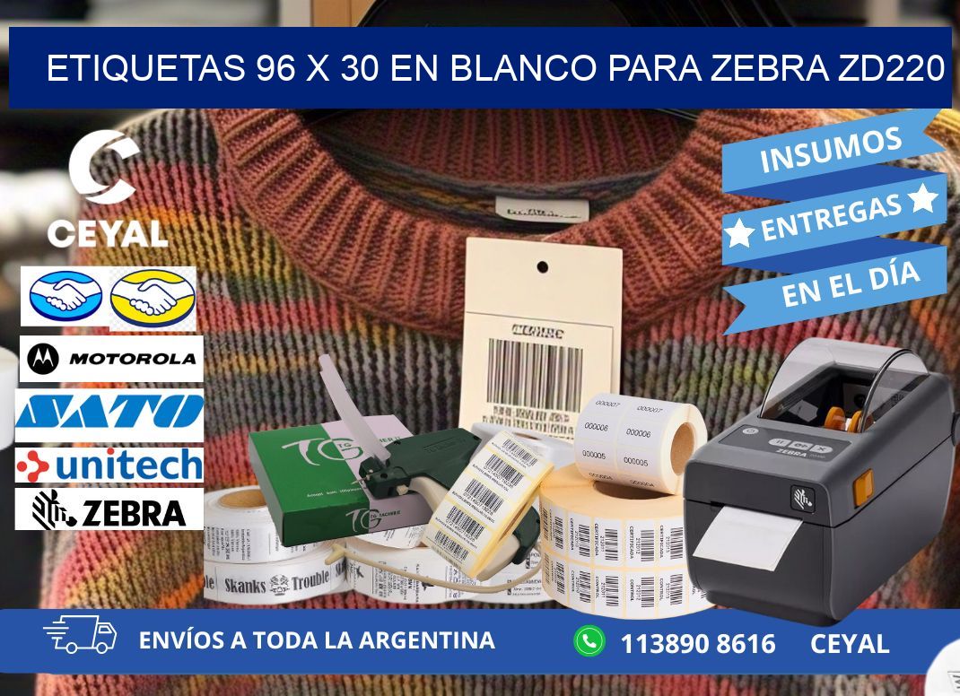 Etiquetas 96 x 30 en blanco para zebra zd220