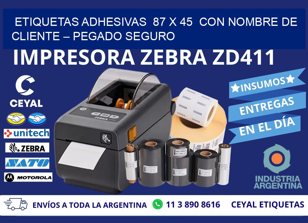 Etiquetas Adhesivas  87 x 45  con Nombre de Cliente – Pegado Seguro