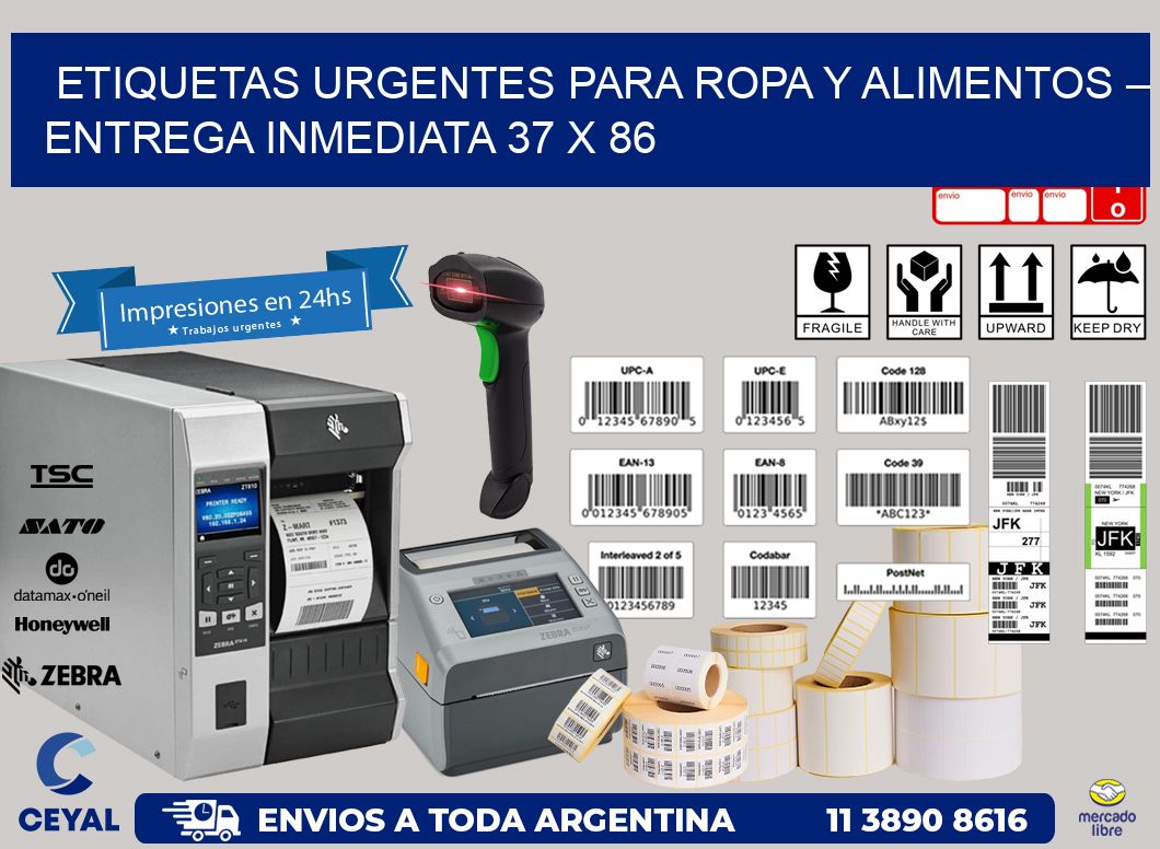 Etiquetas Urgentes para Ropa y Alimentos – Entrega Inmediata 37 x 86