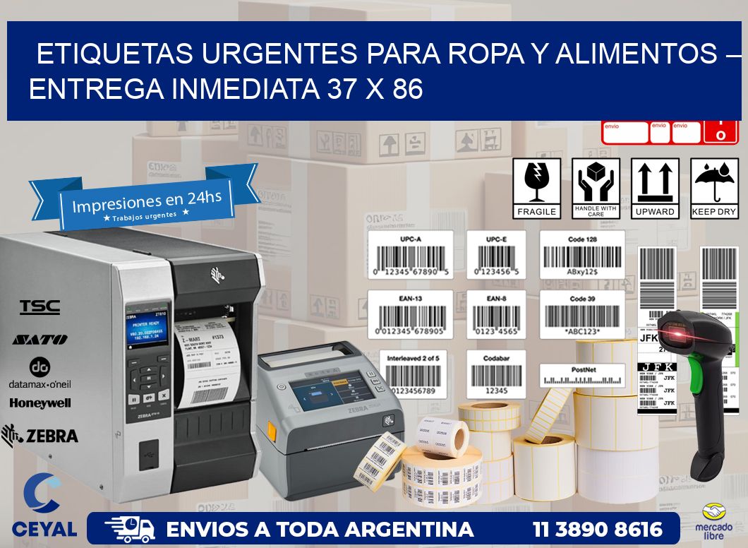 Etiquetas Urgentes para Ropa y Alimentos – Entrega Inmediata 37 x 86