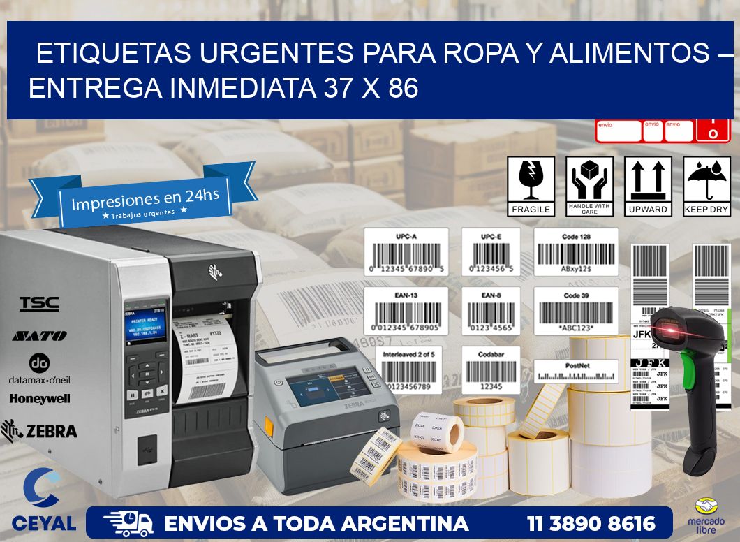 Etiquetas Urgentes para Ropa y Alimentos – Entrega Inmediata 37 x 86