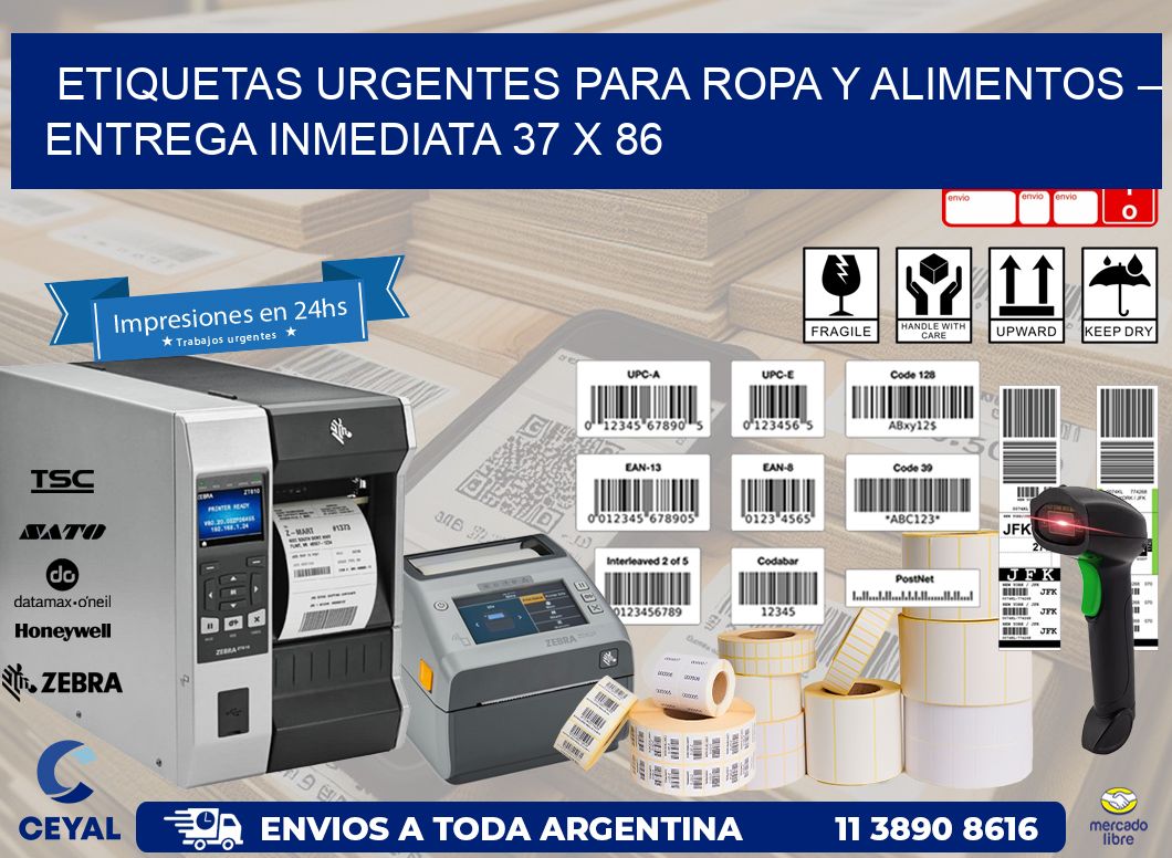 Etiquetas Urgentes para Ropa y Alimentos – Entrega Inmediata 37 x 86