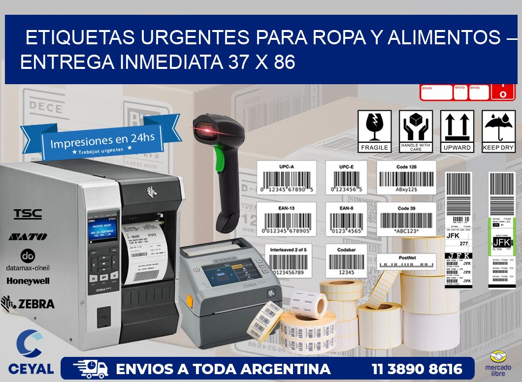 Etiquetas Urgentes para Ropa y Alimentos – Entrega Inmediata 37 x 86