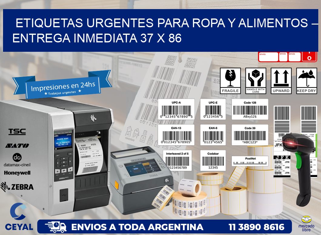 Etiquetas Urgentes para Ropa y Alimentos – Entrega Inmediata 37 x 86