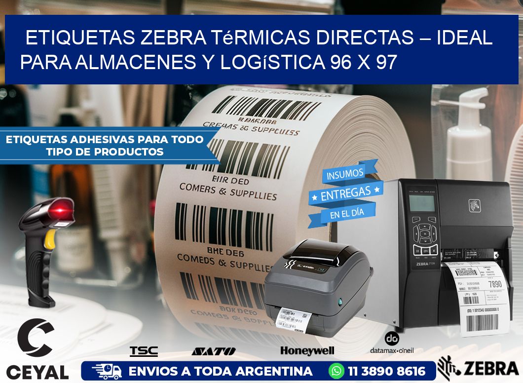 Etiquetas Zebra Térmicas Directas – Ideal para Almacenes y Logística 96 x 97