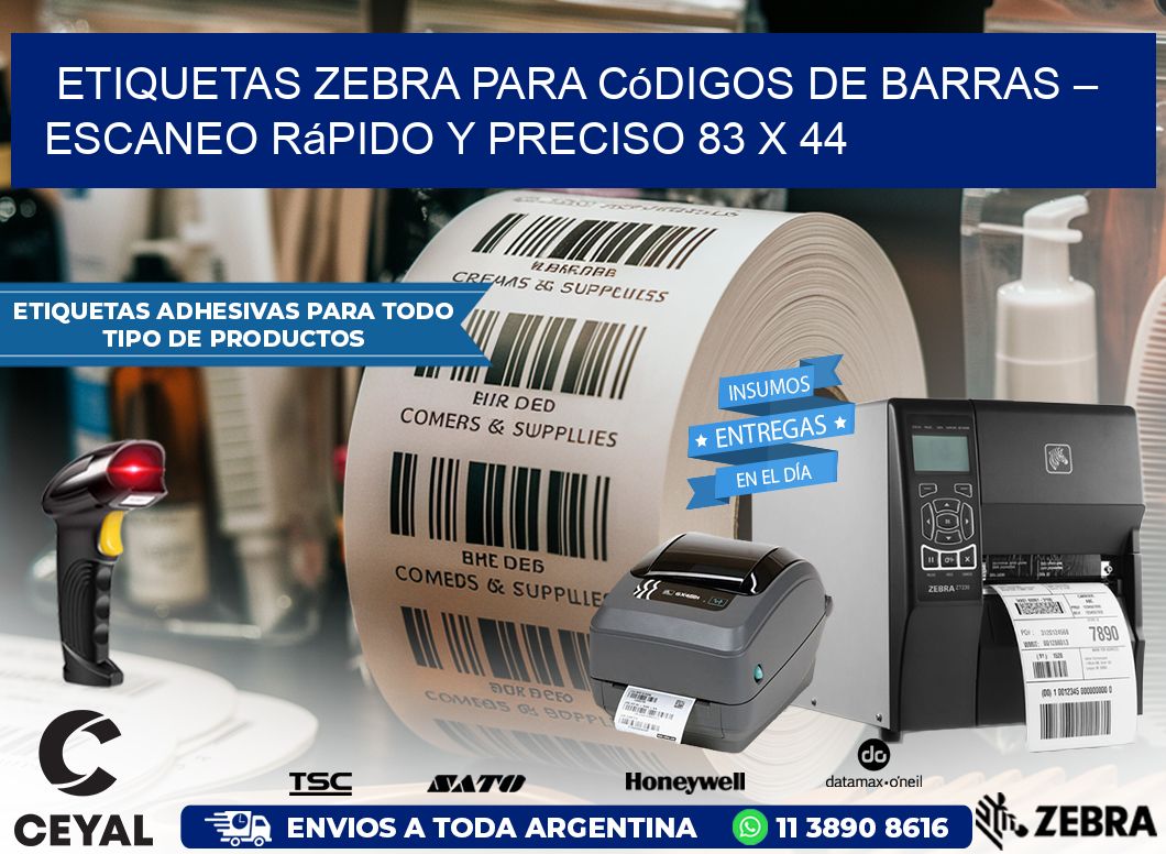 Etiquetas Zebra para Códigos de Barras – Escaneo Rápido y Preciso 83 x 44