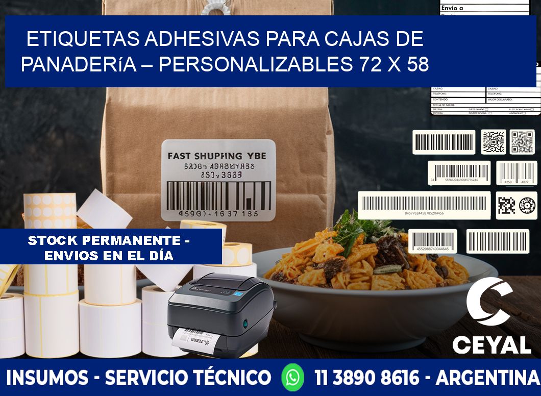 Etiquetas adhesivas para cajas de panadería – Personalizables 72 x 58