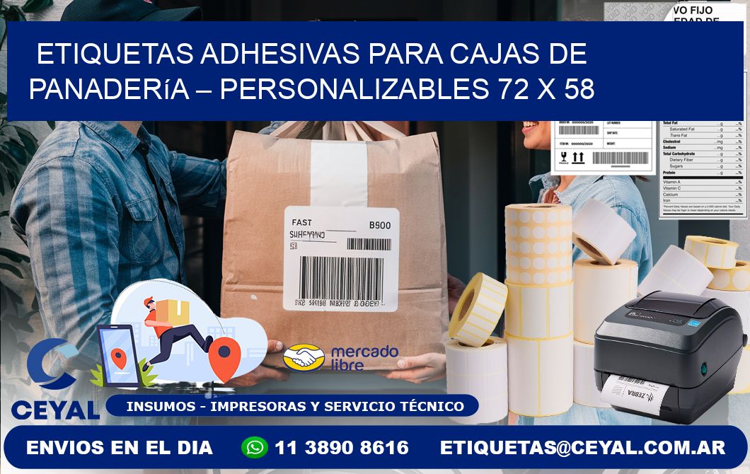 Etiquetas adhesivas para cajas de panadería – Personalizables 72 x 58