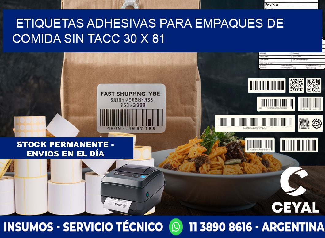 Etiquetas adhesivas para empaques de comida sin TACC 30 x 81