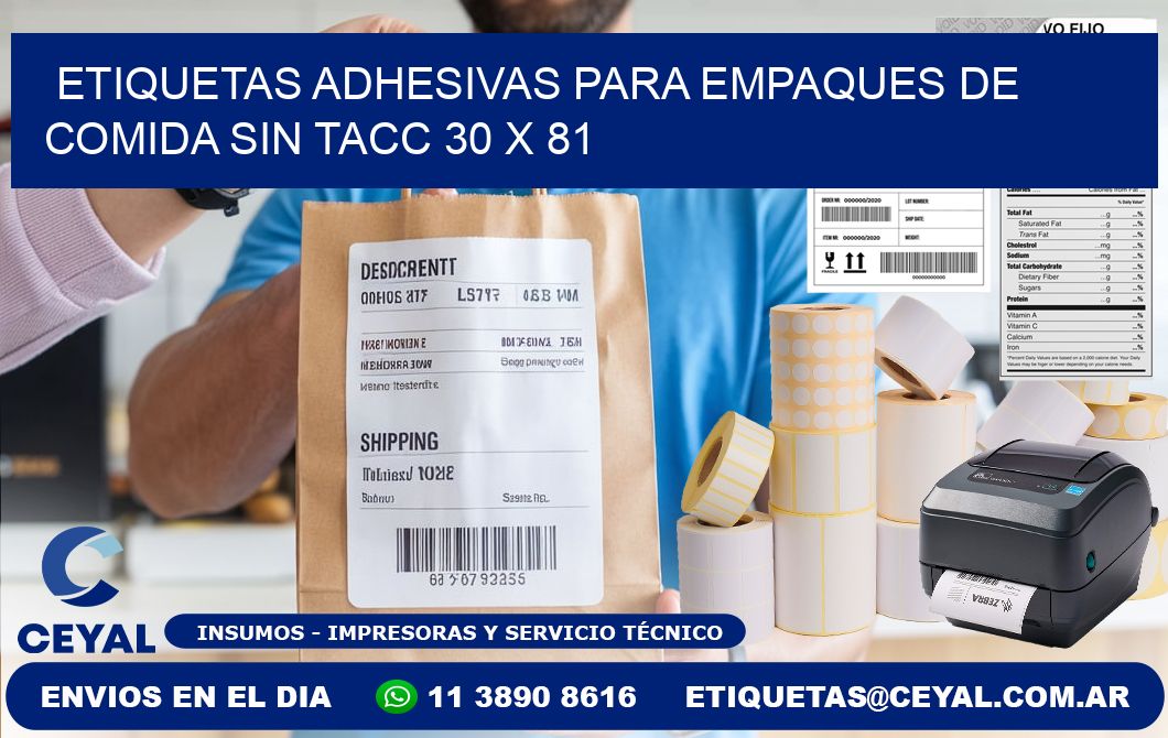 Etiquetas adhesivas para empaques de comida sin TACC 30 x 81