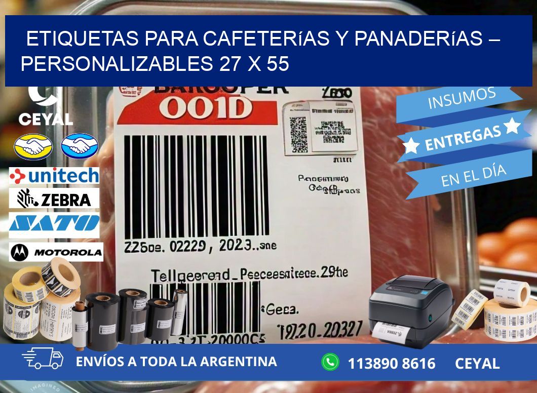 Etiquetas para cafeterías y panaderías – Personalizables 27 x 55