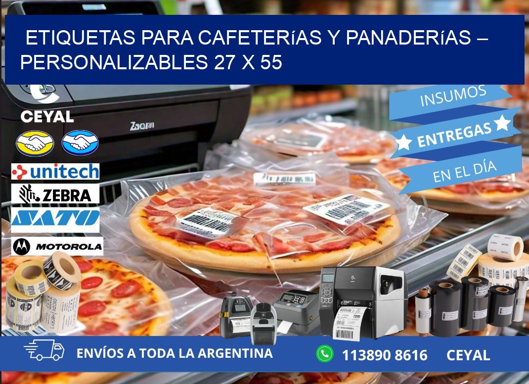 Etiquetas para cafeterías y panaderías – Personalizables 27 x 55