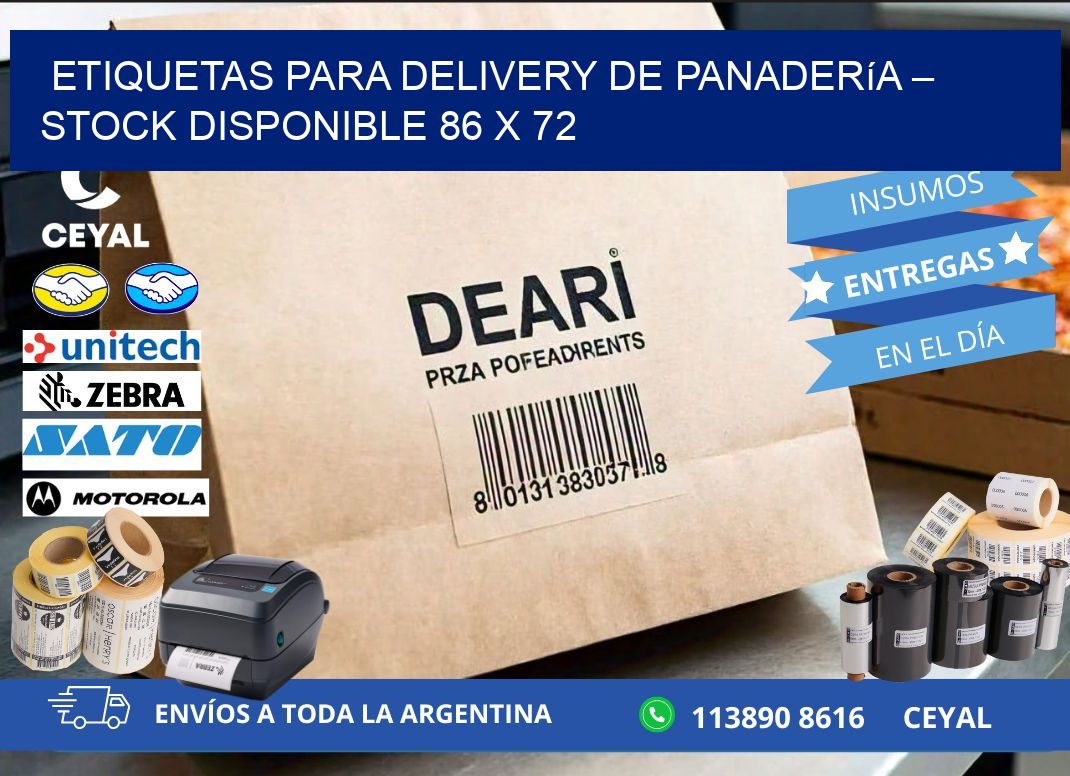 Etiquetas para delivery de panadería – Stock disponible 86 x 72