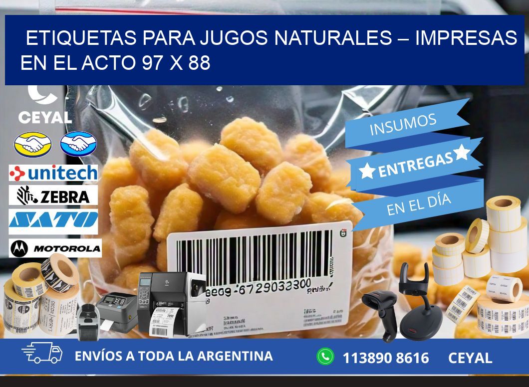 Etiquetas para jugos naturales – Impresas en el acto 97 x 88