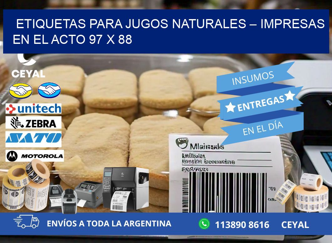 Etiquetas para jugos naturales – Impresas en el acto 97 x 88