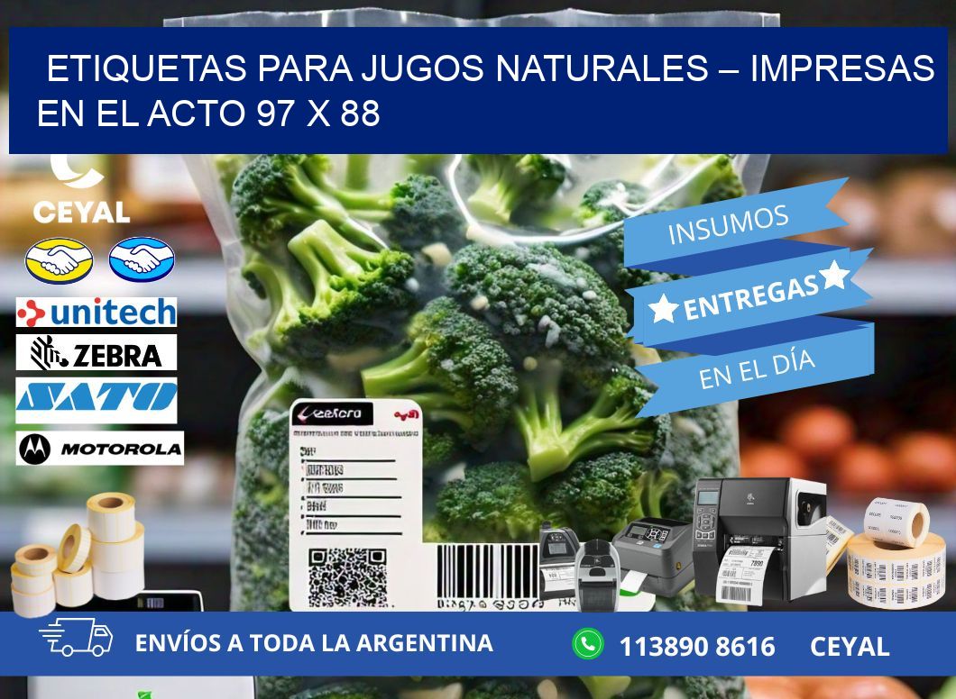 Etiquetas para jugos naturales – Impresas en el acto 97 x 88