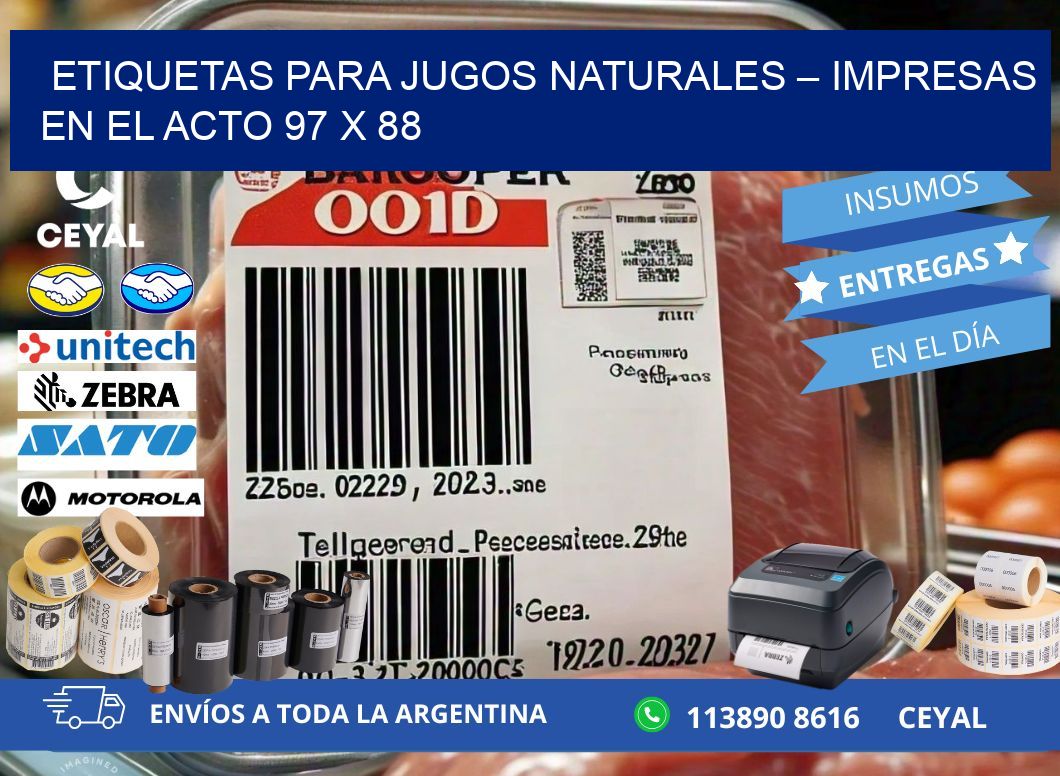 Etiquetas para jugos naturales – Impresas en el acto 97 x 88