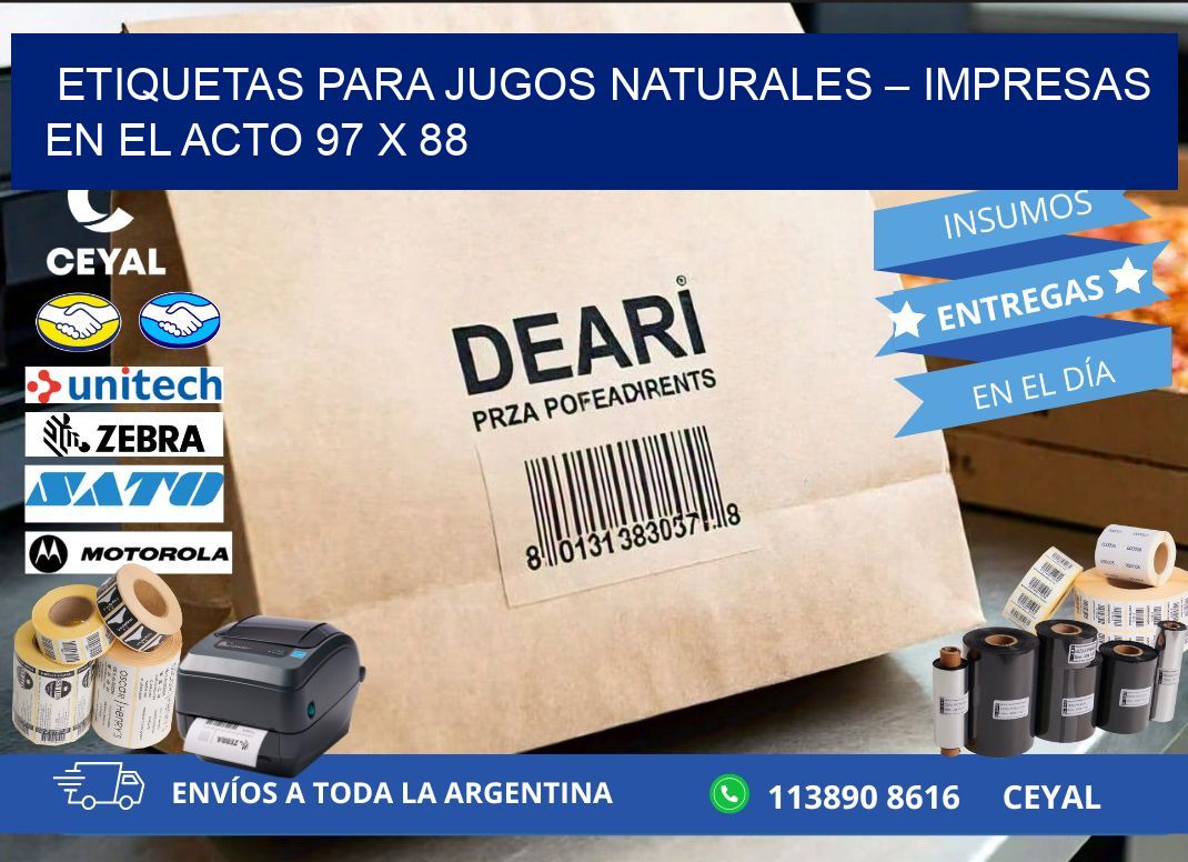 Etiquetas para jugos naturales – Impresas en el acto 97 x 88