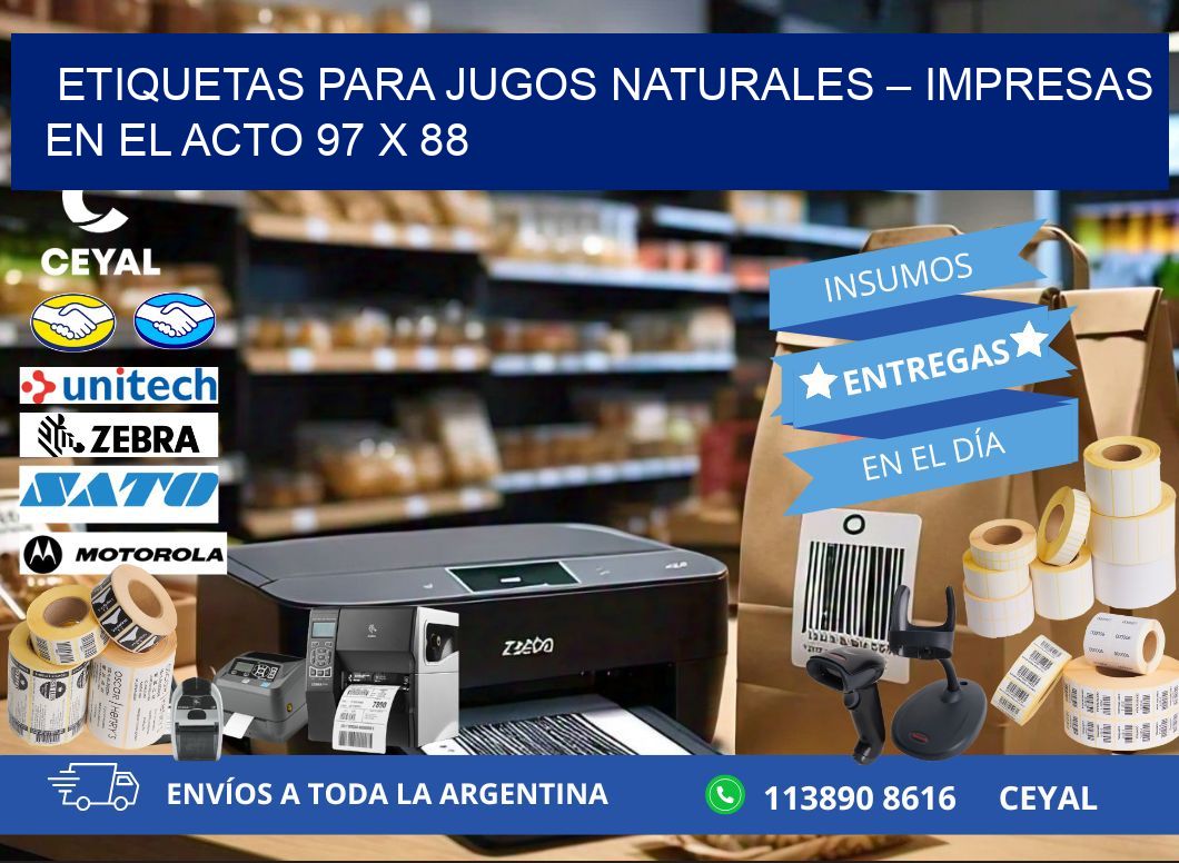 Etiquetas para jugos naturales – Impresas en el acto 97 x 88