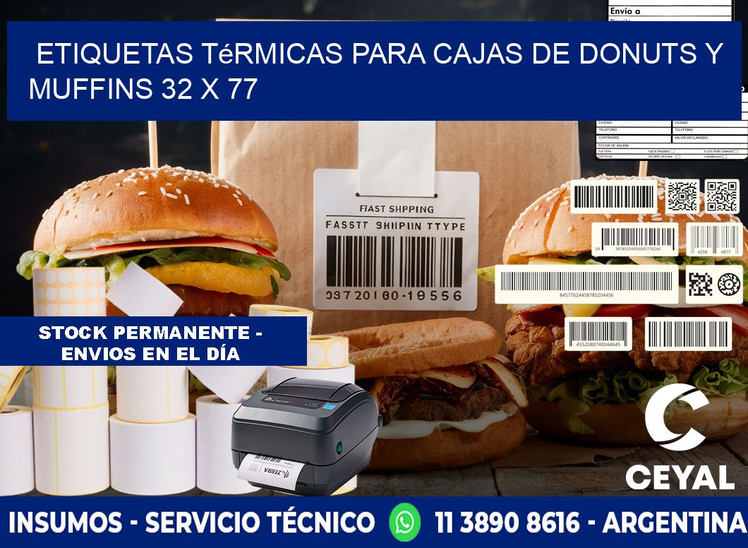 Etiquetas térmicas para cajas de donuts y muffins 32 x 77