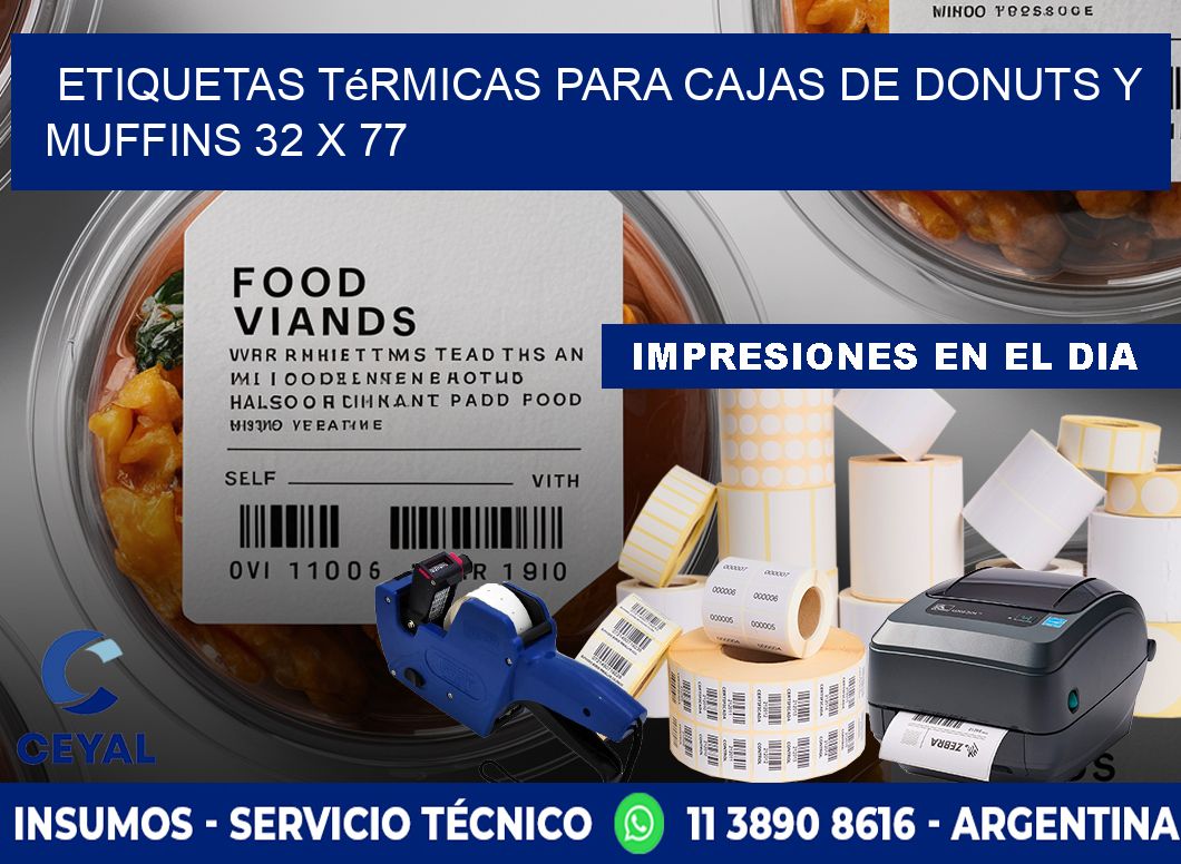 Etiquetas térmicas para cajas de donuts y muffins 32 x 77