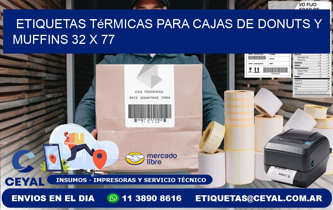 Etiquetas térmicas para cajas de donuts y muffins 32 x 77