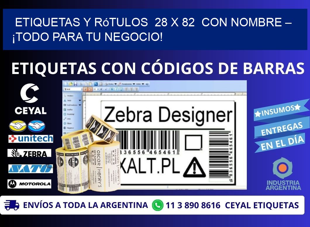 Etiquetas y Rótulos  28 x 82  con Nombre – ¡Todo para tu Negocio!