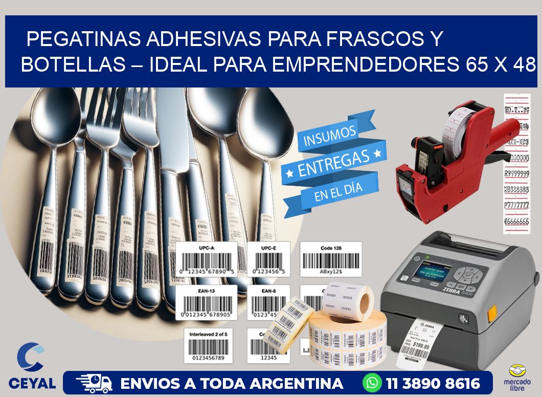 Pegatinas Adhesivas para Frascos y Botellas – Ideal para Emprendedores 65 x 48