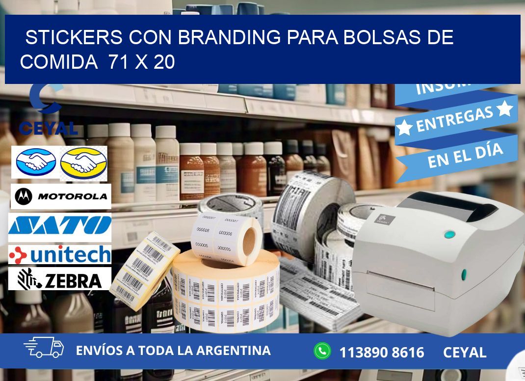 STICKERS CON BRANDING PARA BOLSAS DE COMIDA  71 x 20